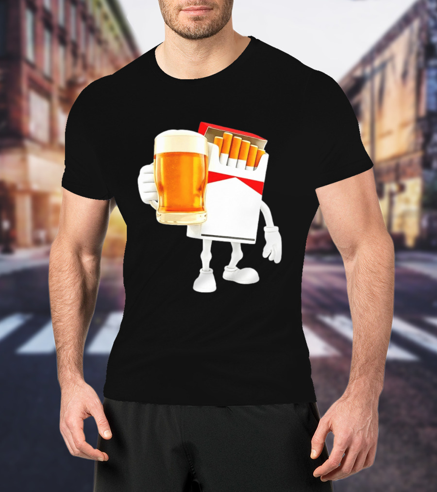 Pack Of Cigs With Beer Drinking Beer Smoking Cigarettes T-Shirt