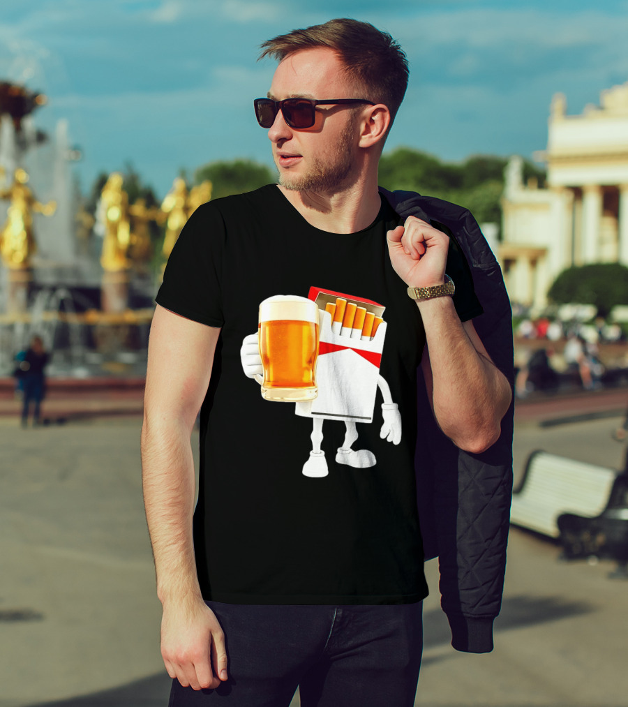 Pack Of Cigs With Beer Drinking Beer Smoking Cigarettes T-Shirt