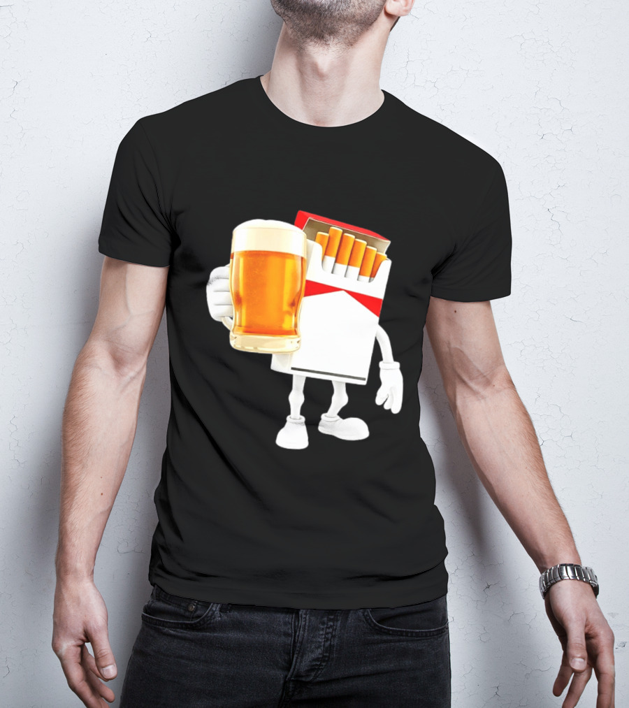 Pack Of Cigs With Beer Drinking Beer Smoking Cigarettes T-Shirt