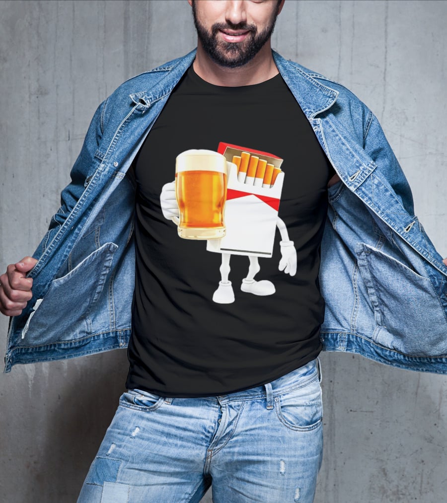 Pack Of Cigs With Beer Drinking Beer Smoking Cigarettes T-Shirt