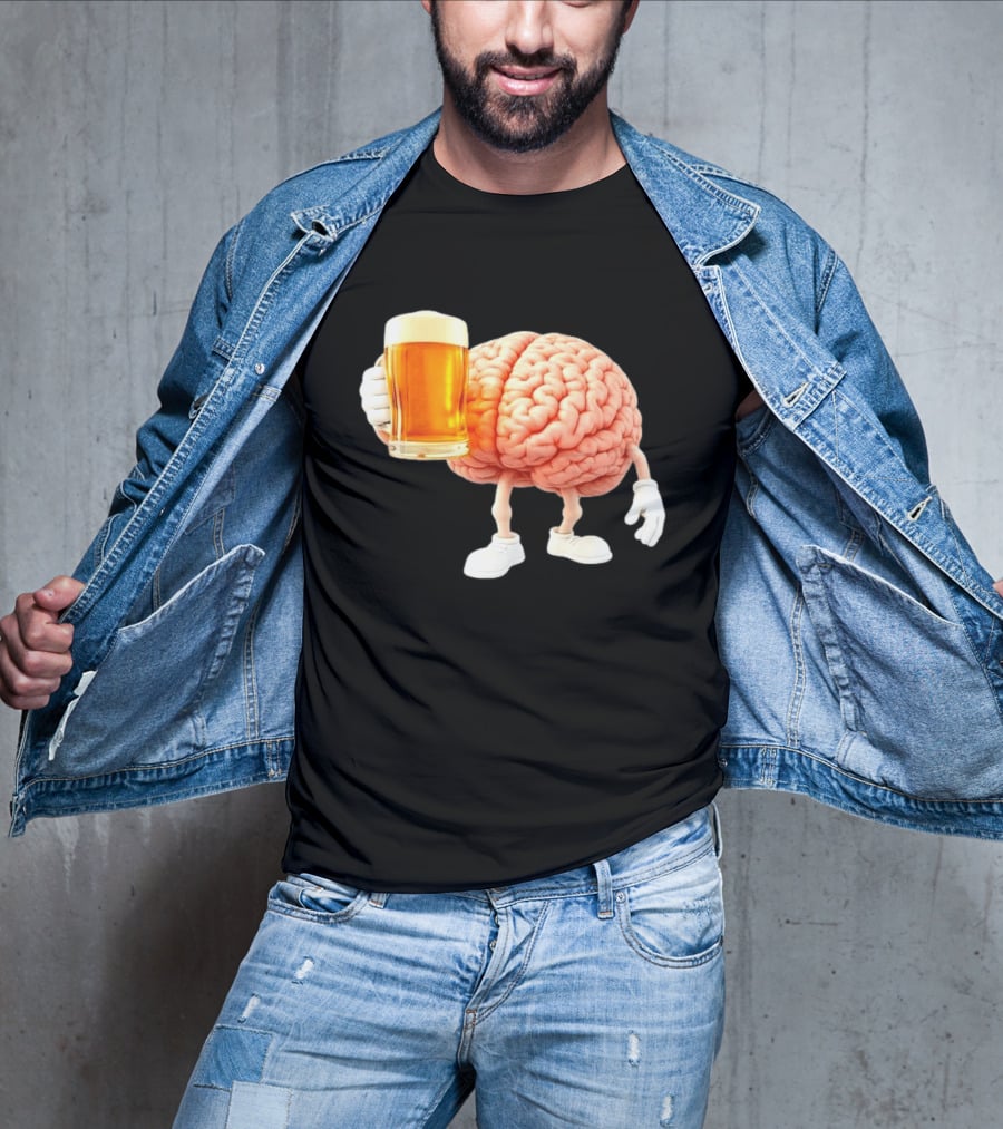 Brain Holding Beer Meme Fun Drinking Humor T-Shirt