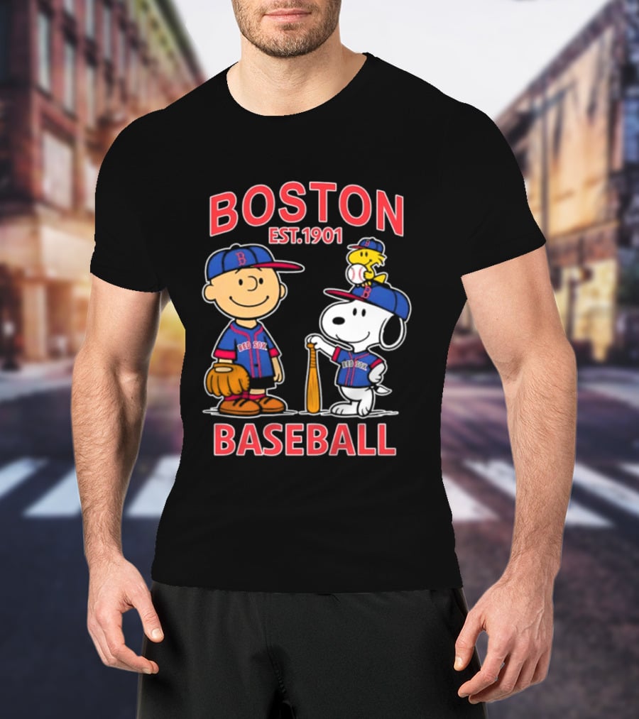 Boston Baseball Charlie Brown Snoopy Red Sox Est 1901 T-Shirt