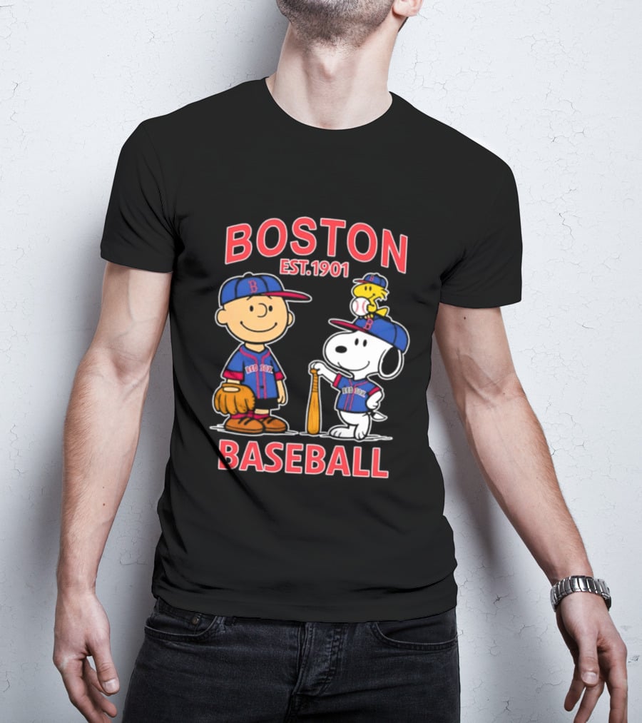 Boston Baseball Charlie Brown Snoopy Red Sox Est 1901 T-Shirt