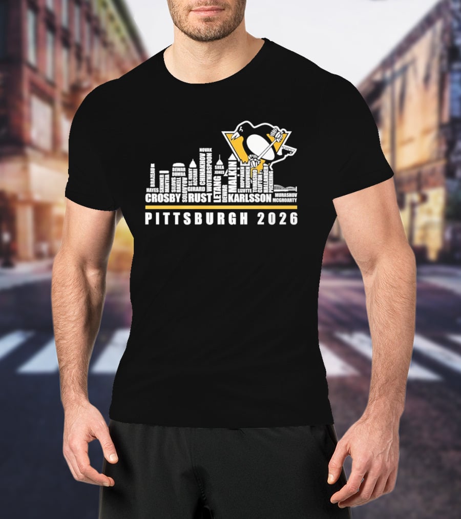 Pittsburgh 2026 Crosby Malkin Letang Guentzel Karlsson Hockey Team Skyline T-Shirt