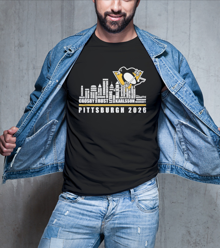Pittsburgh 2026 Crosby Malkin Letang Guentzel Karlsson Hockey Team Skyline T-Shirt