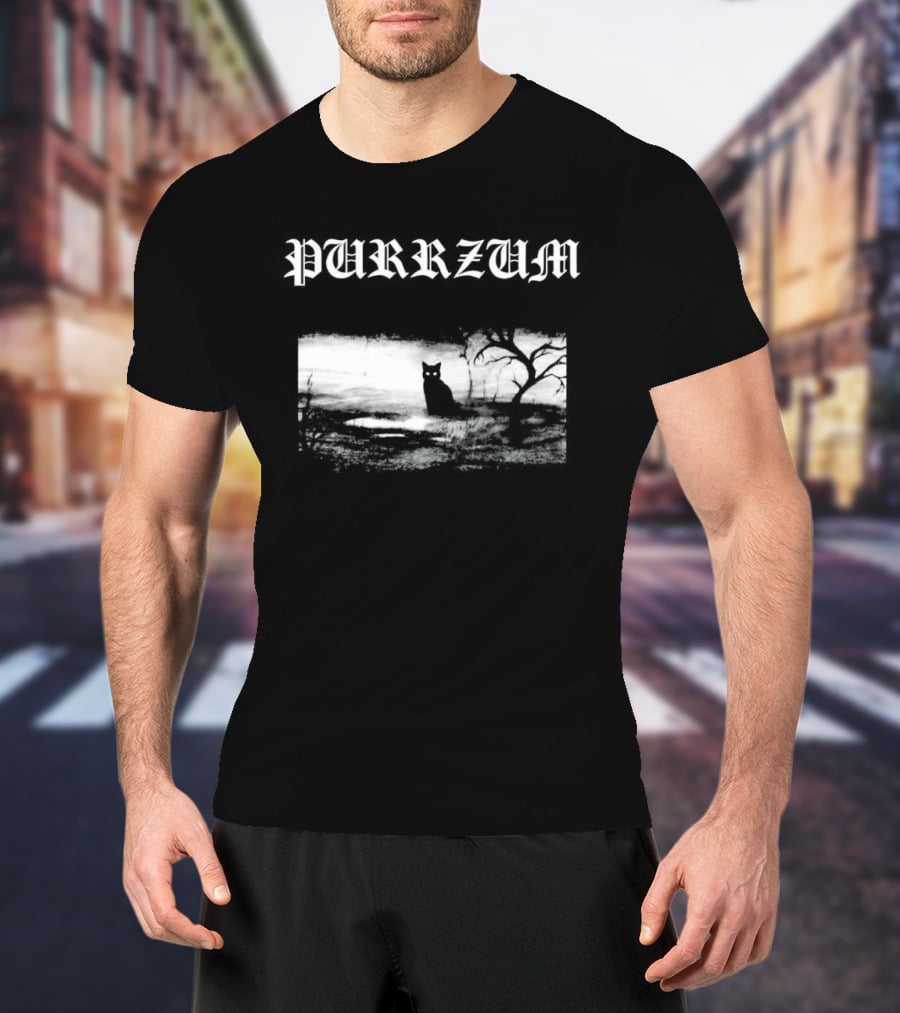 Purrzum Black Cat Gothic Spooky Forest Scene T-Shirt