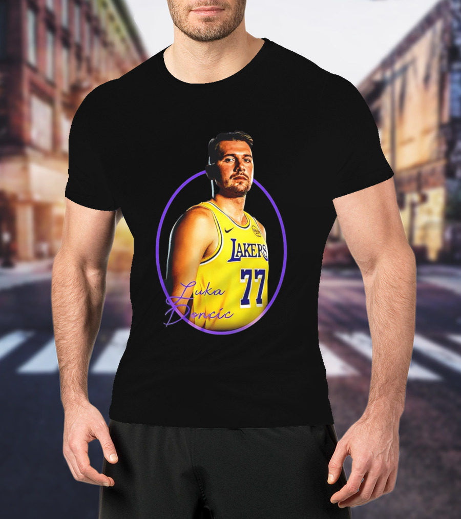 Los Angeles Lakers Luka Doncic 77 Yellow Jersey Image T-Shirt