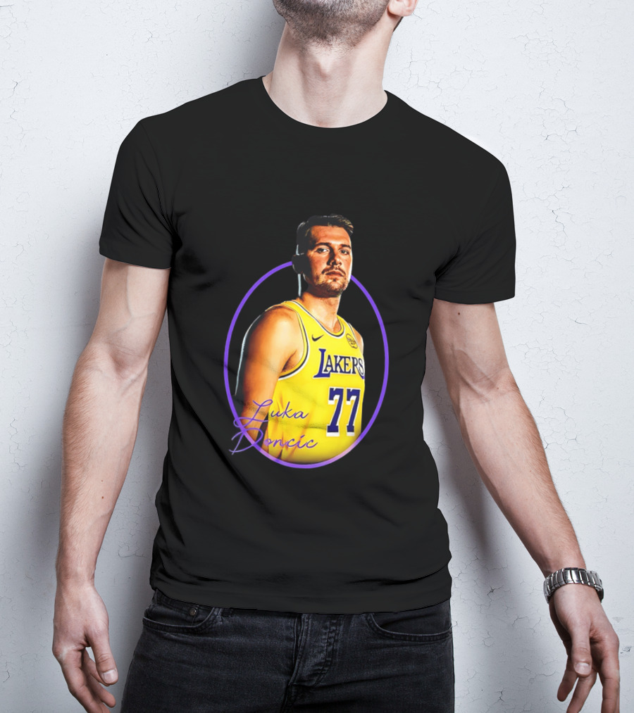 Los Angeles Lakers Luka Doncic 77 Yellow Jersey Image T-Shirt