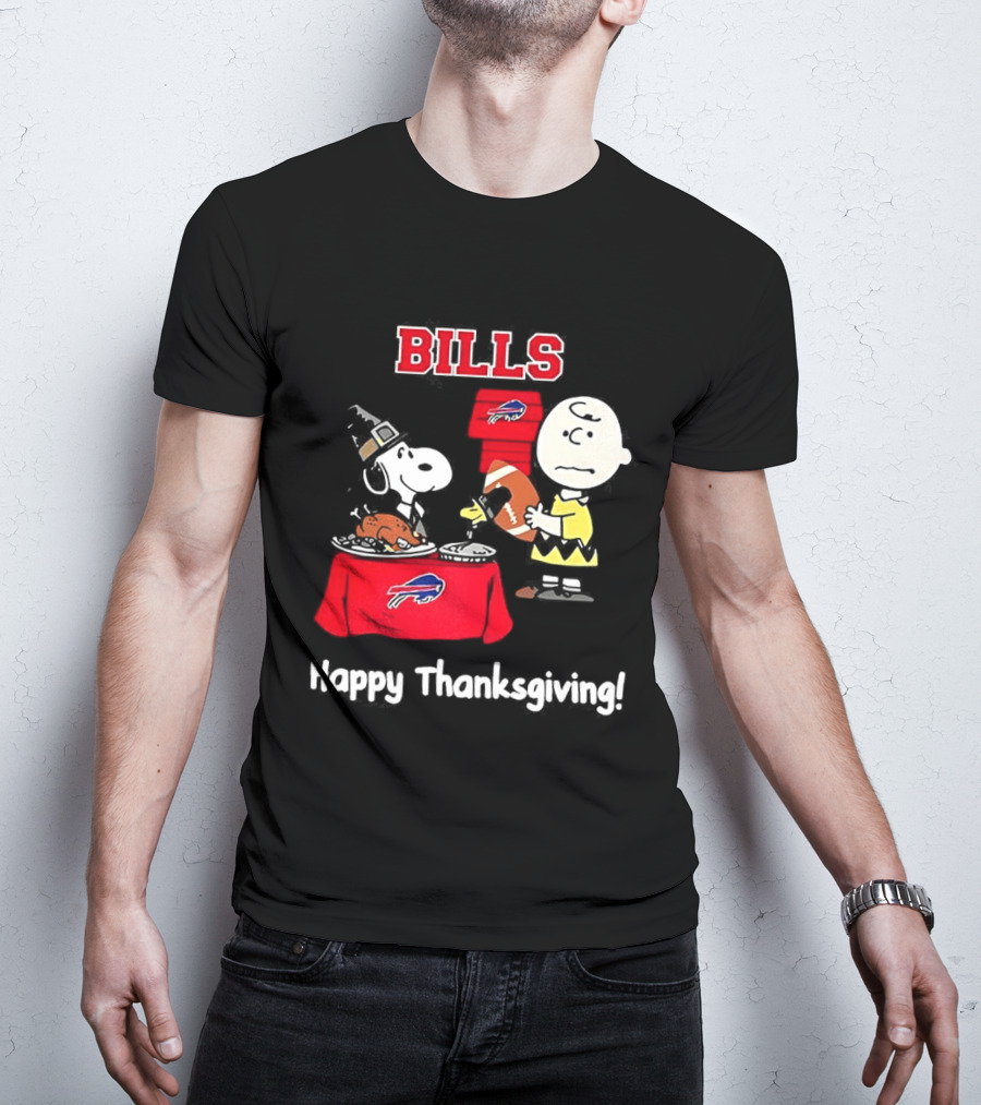 Snoopy And Charlie Brown Celebrate Buffalo Bills Happy Thanksgiving T-Shirt