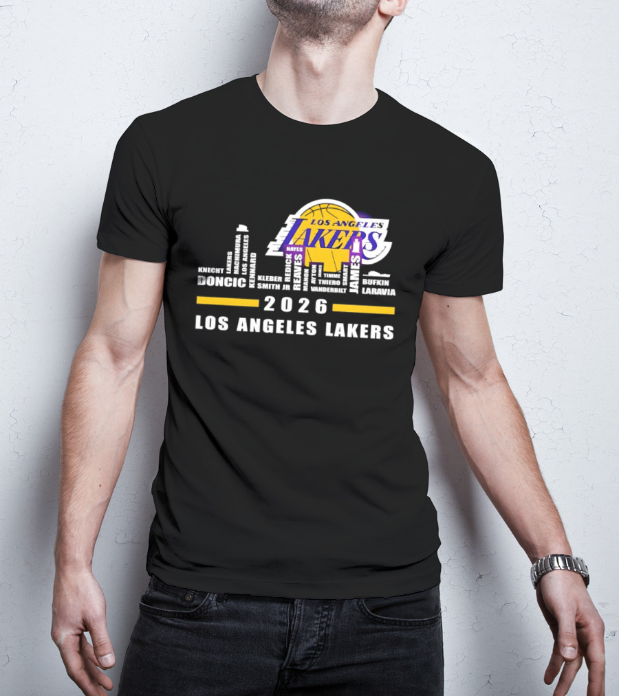 NBA Los Angeles Lakers 2026 Skyline Hayes And Doncic T-Shirt