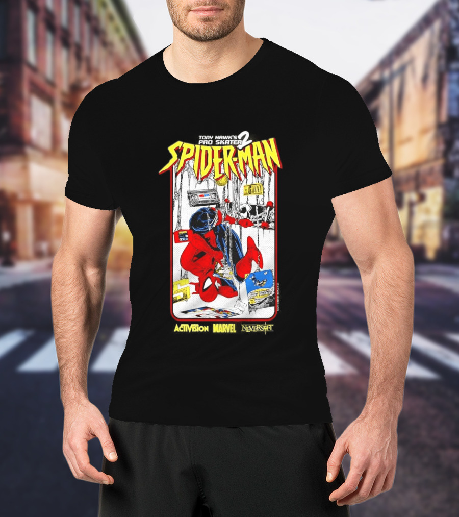 Spider Man Marvel Comics Tony Hawk's Pro Skater 2 Video Game Scene T-Shirt