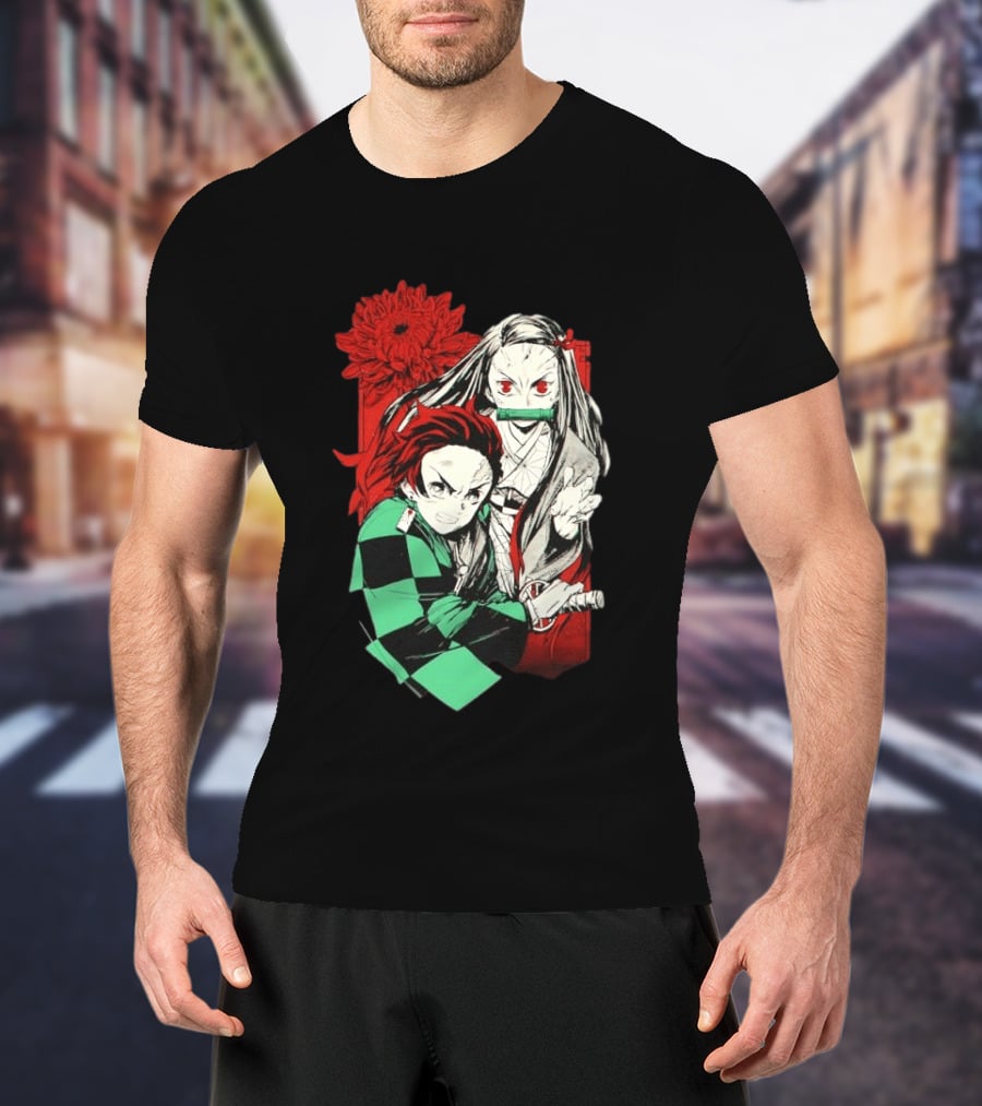 Tanjiro And Nezuko Demon Slayer Manga Red Flower T-Shirt