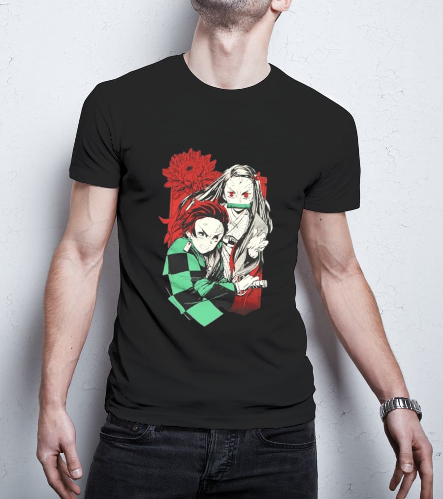Tanjiro And Nezuko Demon Slayer Manga Red Flower T-Shirt