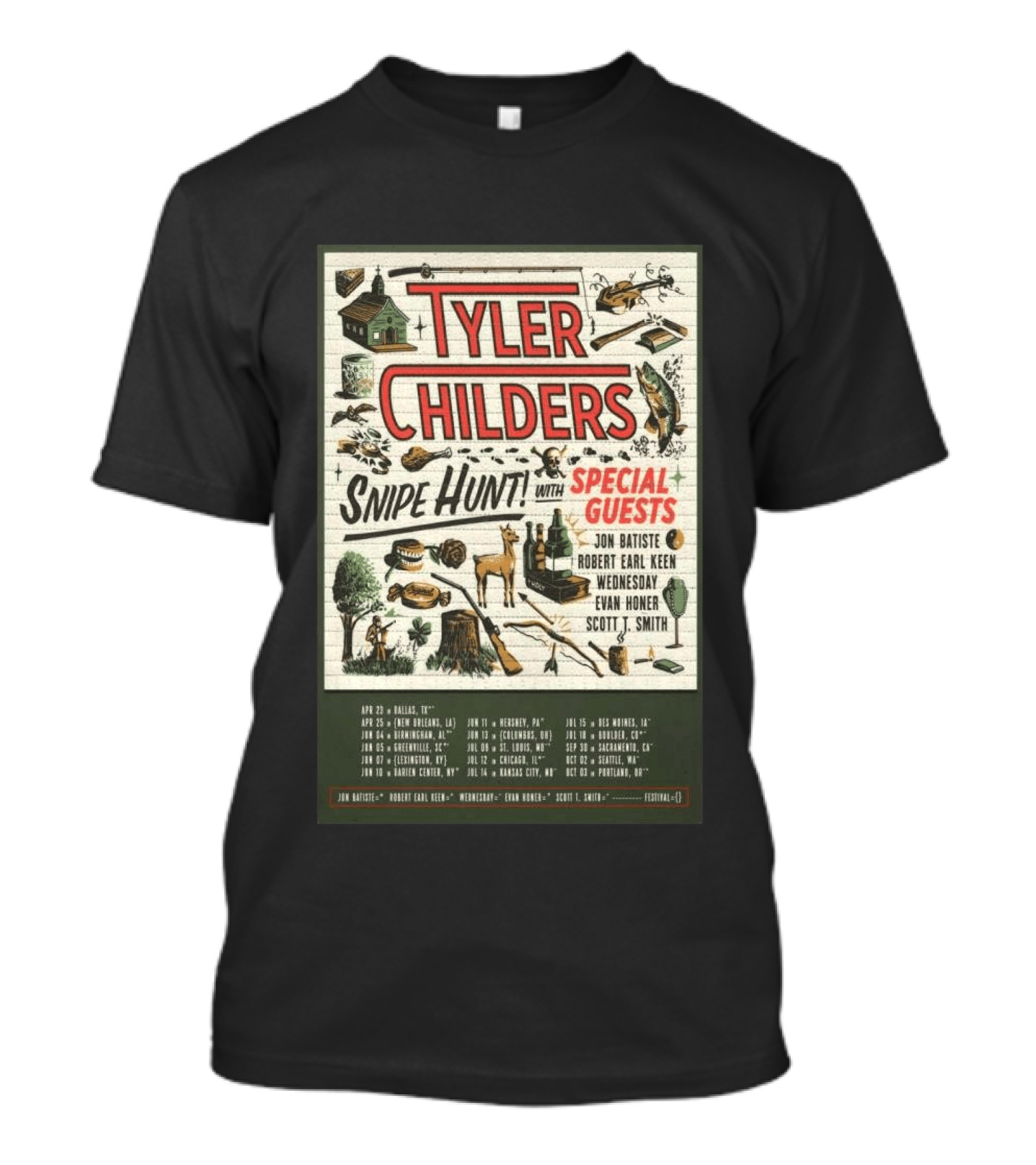Tyler Childers Snipe Hunt Tour 2026 Special Guests Jon Batiste Robert Earl Keen Wednesday Evan Honer Scott Smith T-Shirt