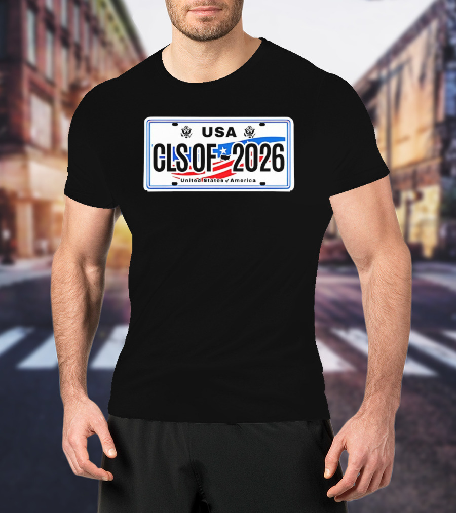 USA Class Of 2026 American Flag Graduation License Plate T-Shirt