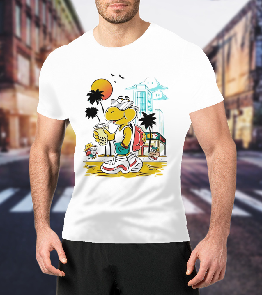 Koopa Troopa Beach Day Vibes With Bubble Tea And Palm Trees T-Shirt