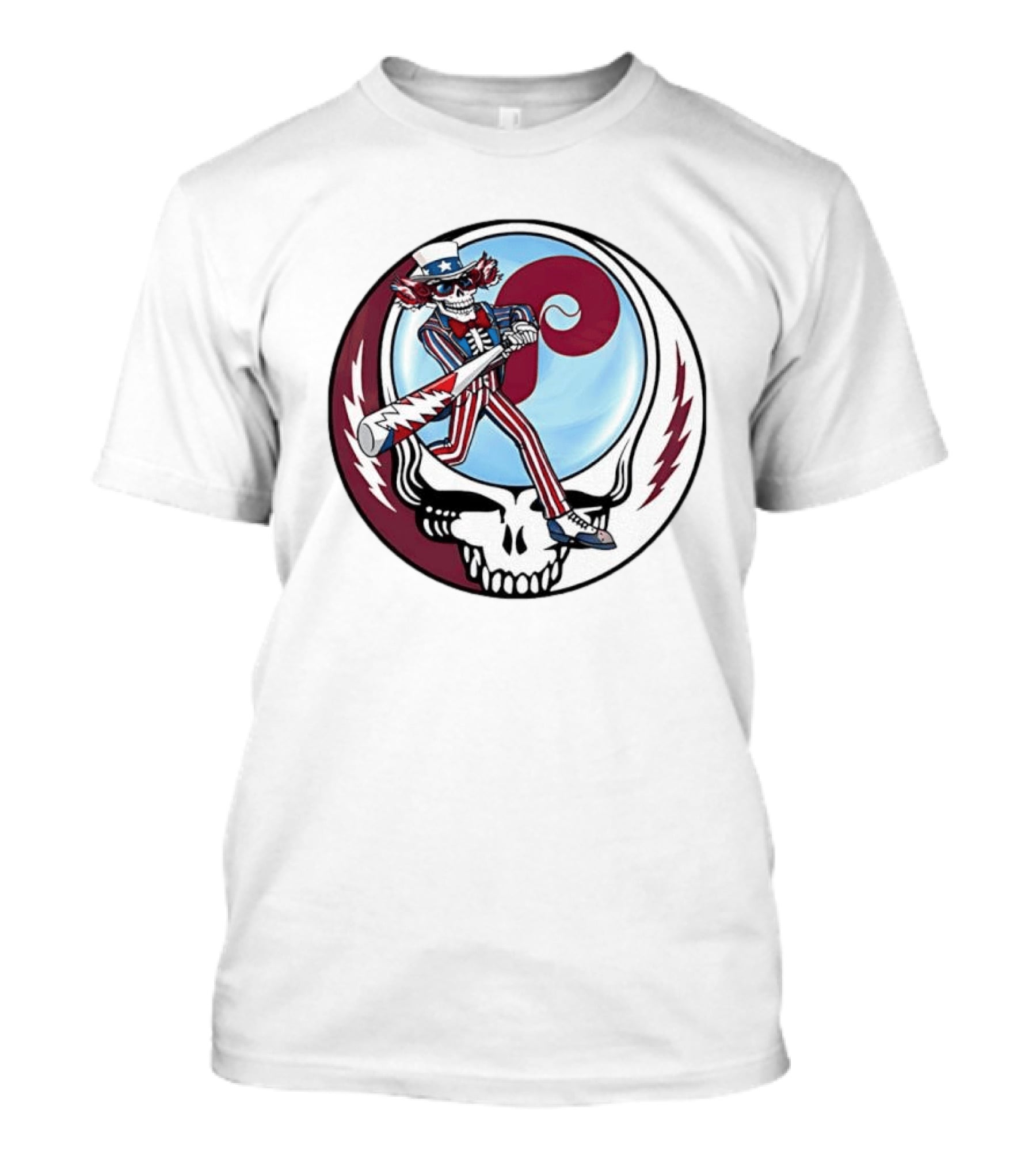 Philadelphia Phillies Uncle Sam Skeleton Baseball Stealie T-Shirt