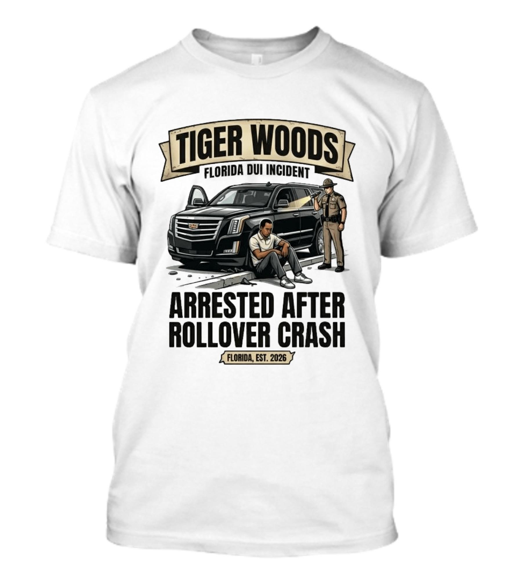 Tiger Woods Arrested After Rollover Crash Florida Est 2026 T-Shirt
