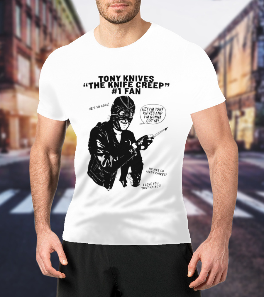 Tony Knives The Knife Creep Volume One Leather Jacket Mysterious True Crime Legendary Horror Movie Night Stalk Western Adventure T-Shirt