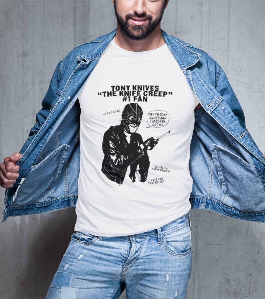 Tony Knives The Knife Creep Volume One Leather Jacket Mysterious True Crime Legendary Horror Movie Night Stalk Western Adventure T-Shirt