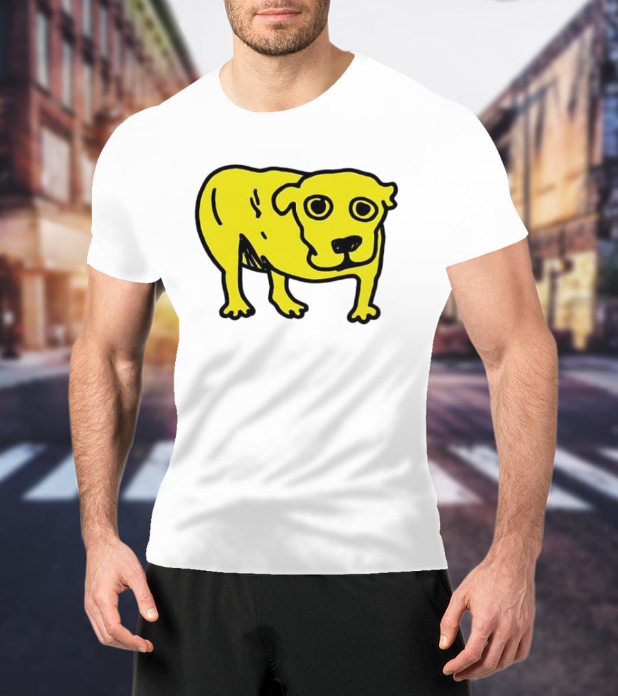 Tripod Dog Doodle Minimalist Yellow Canine Drawing T-Shirt