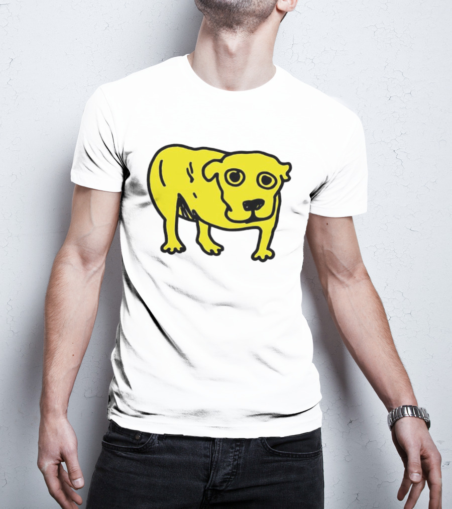 Tripod Dog Doodle Minimalist Yellow Canine Drawing T-Shirt