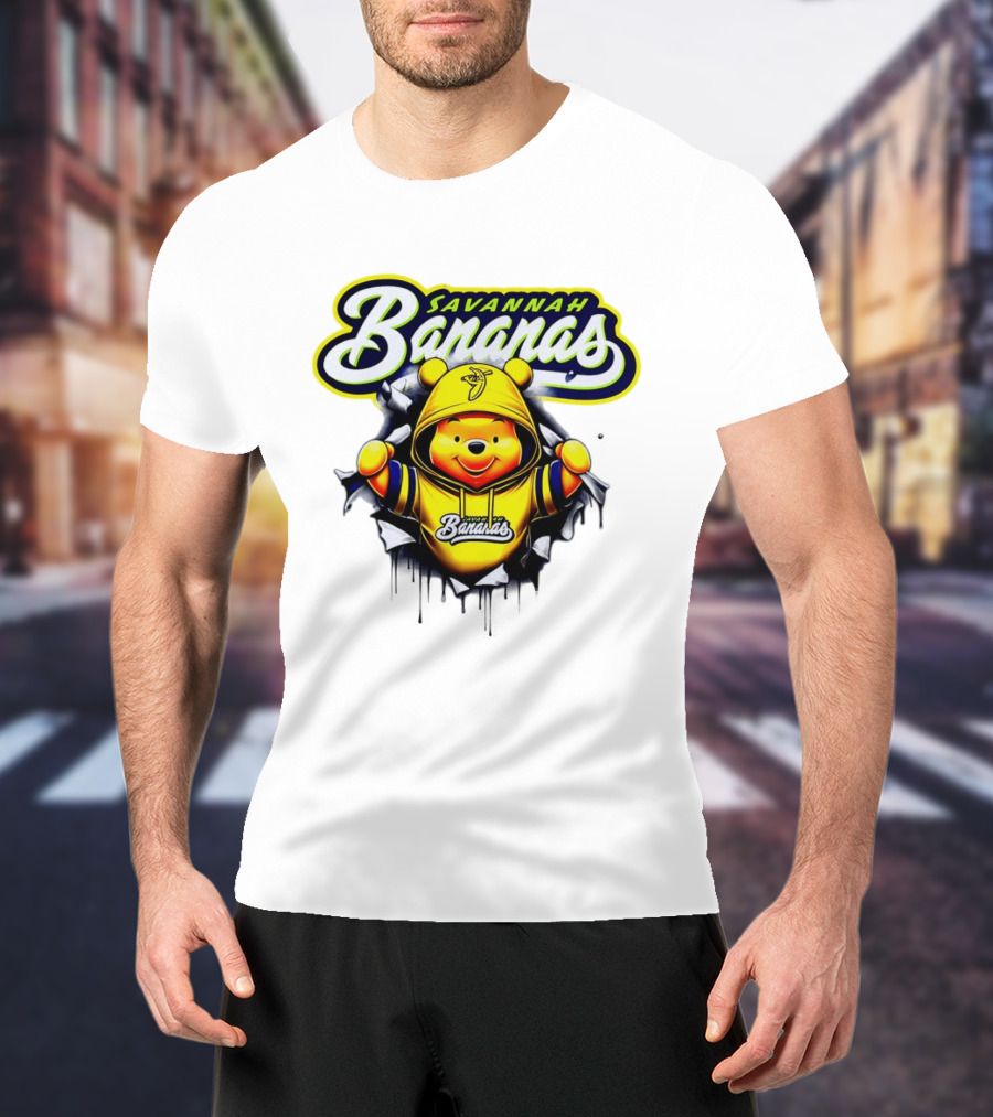 Savannah Bananas Winnie The Pooh Yellow Hooded Character With Banana Ball T-Shirt