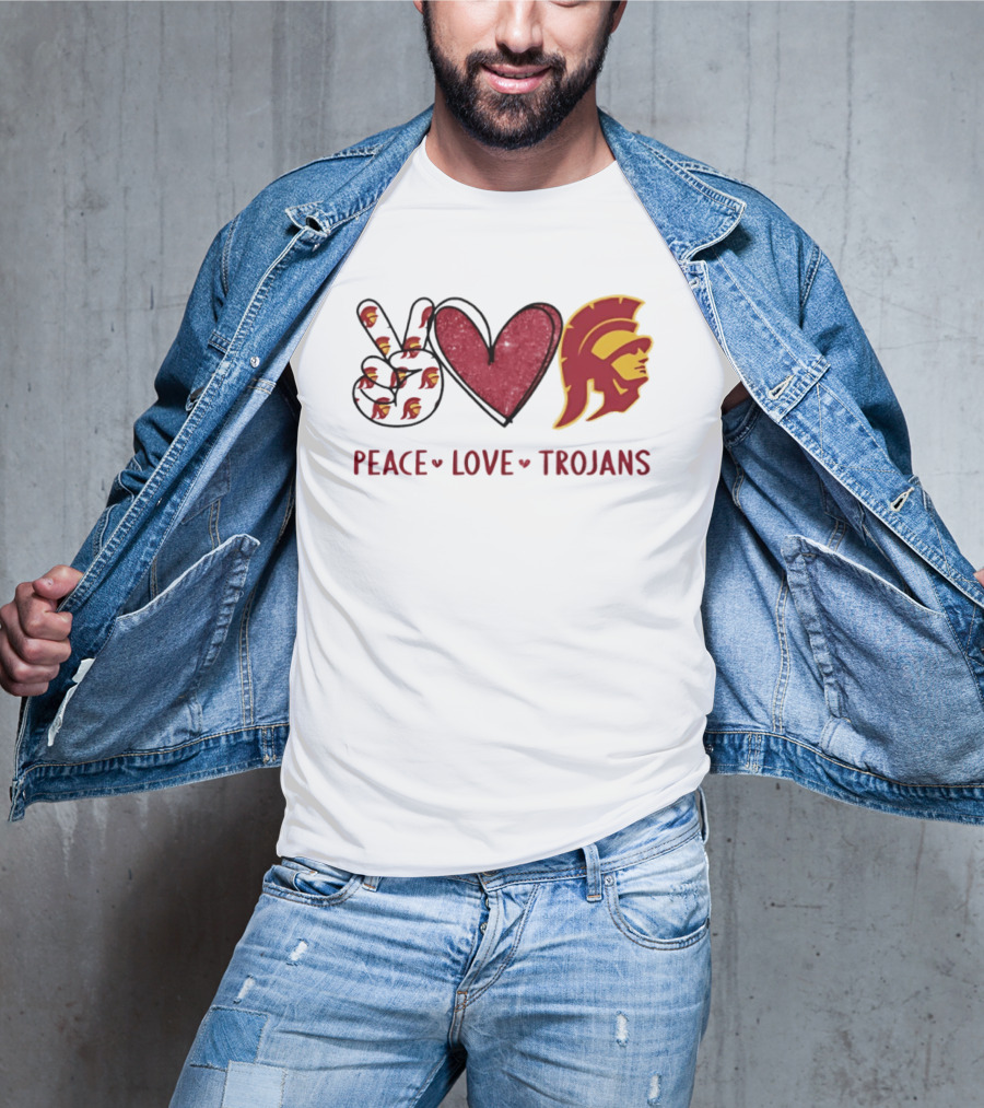 USC Trojans Peace Love Hand Sign Heart Shape T-Shirt