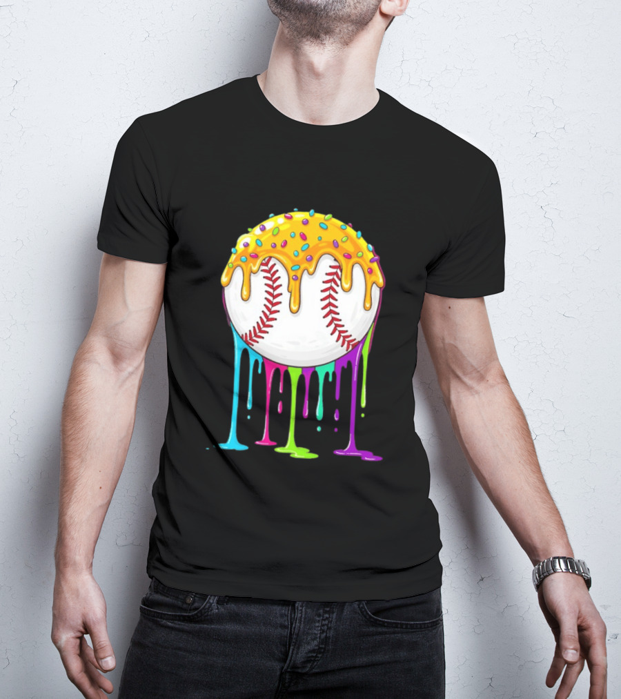 Baseball Dripping Icing Candy Sprinkles Rainbow T-Shirt