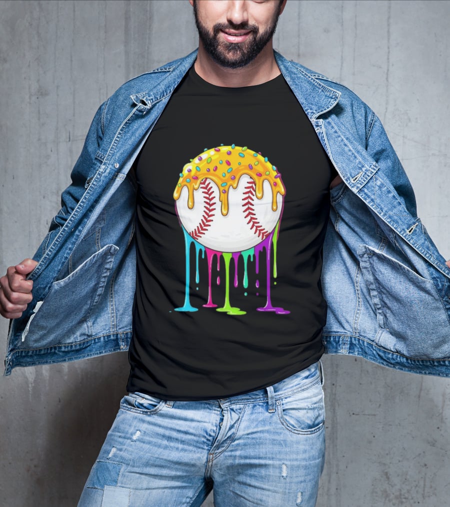 Baseball Dripping Icing Candy Sprinkles Rainbow T-Shirt
