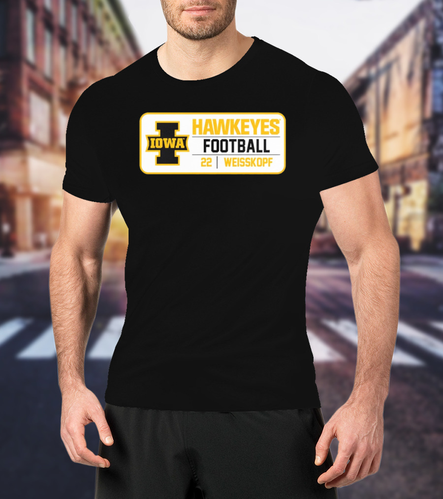 Iowa Hawkeyes Football 22 Weisskopf Black Gold T-Shirt