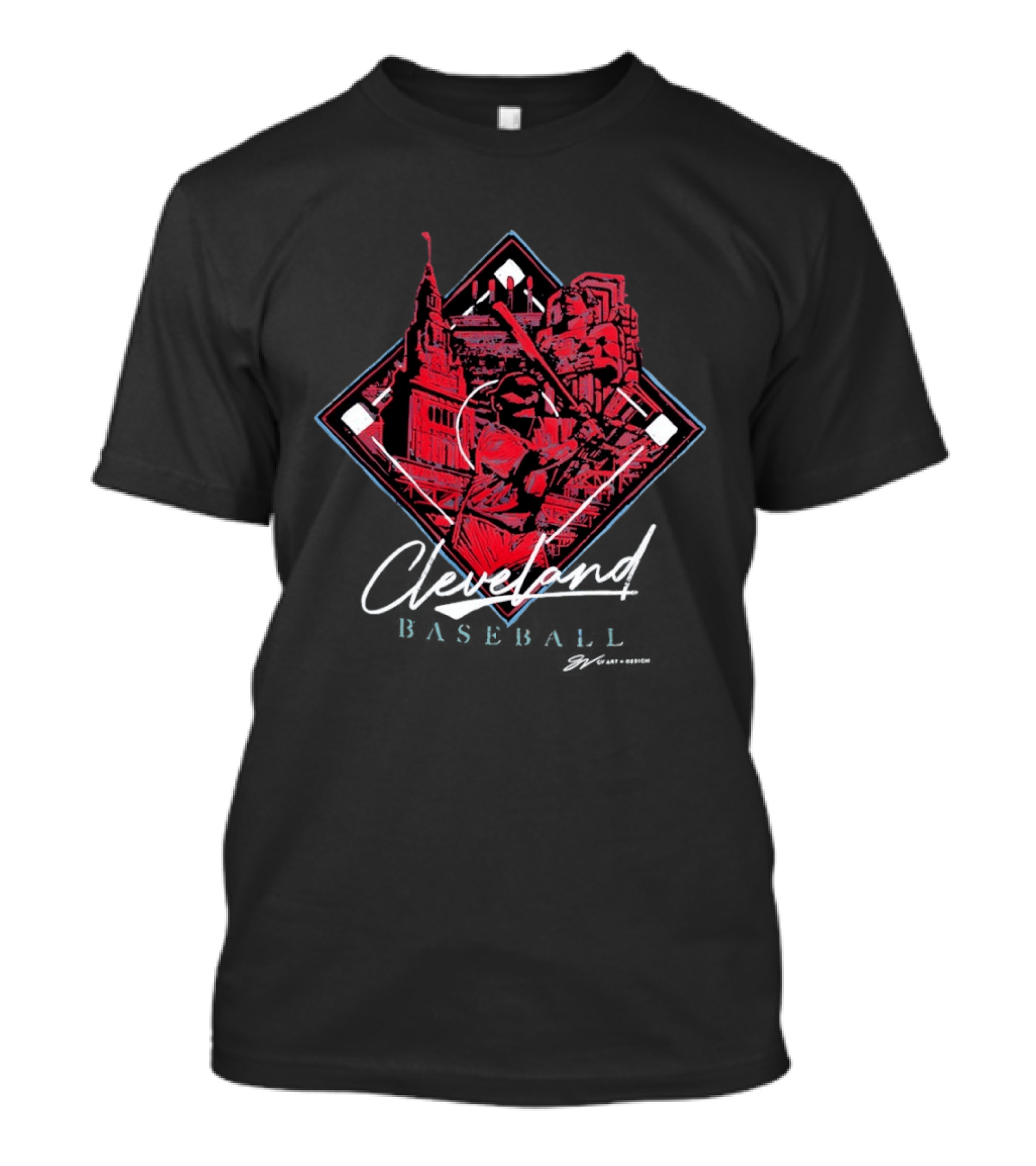 Cleveland Baseball Diamond Collage Skyline Batter Landmark T-Shirt