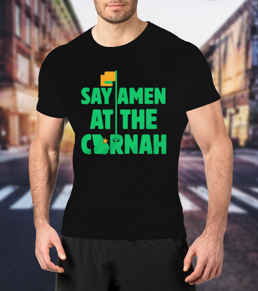 Say Amen At The Cornah Golf Flag Star Motif T-Shirt