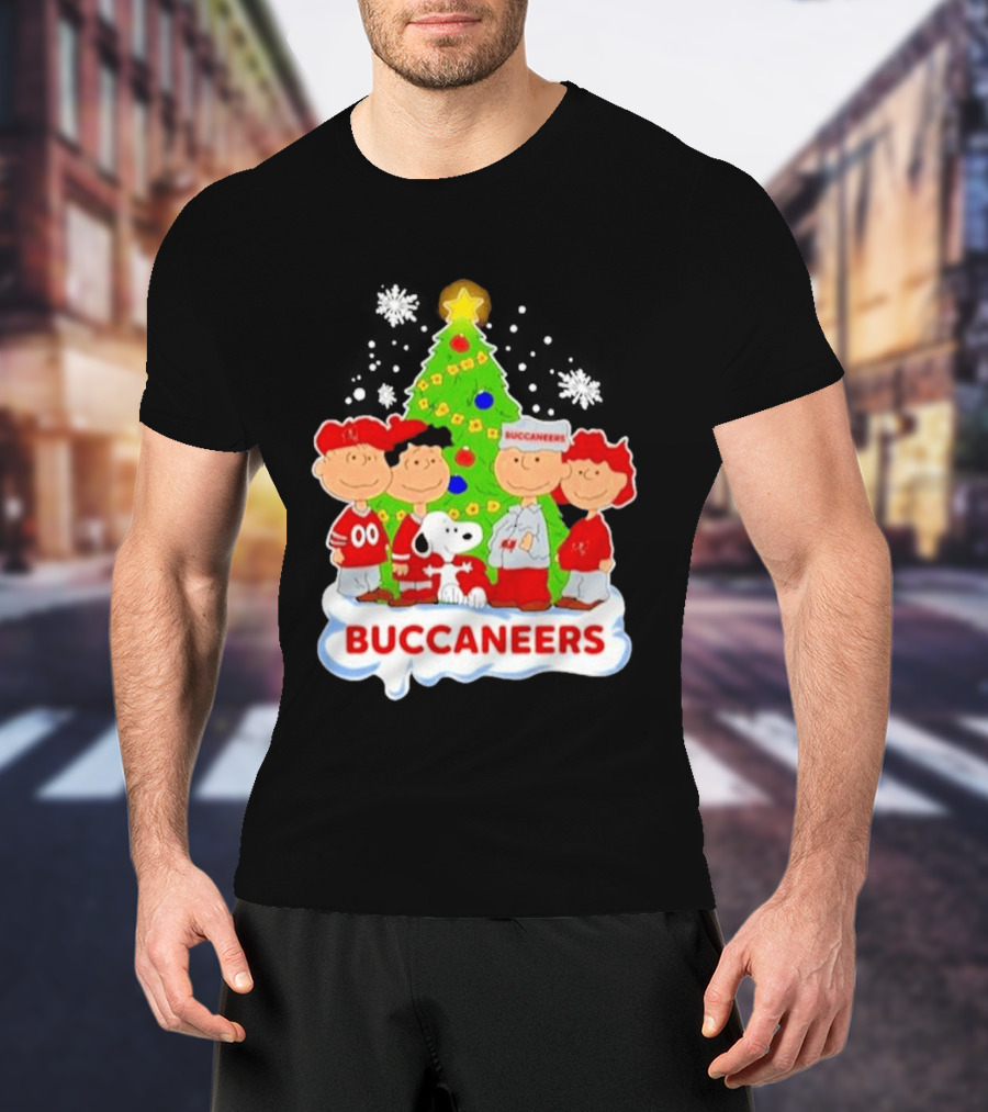 Snoopy Buccaneers Christmas Tree Tampa Bay Peanuts Holiday T-Shirt