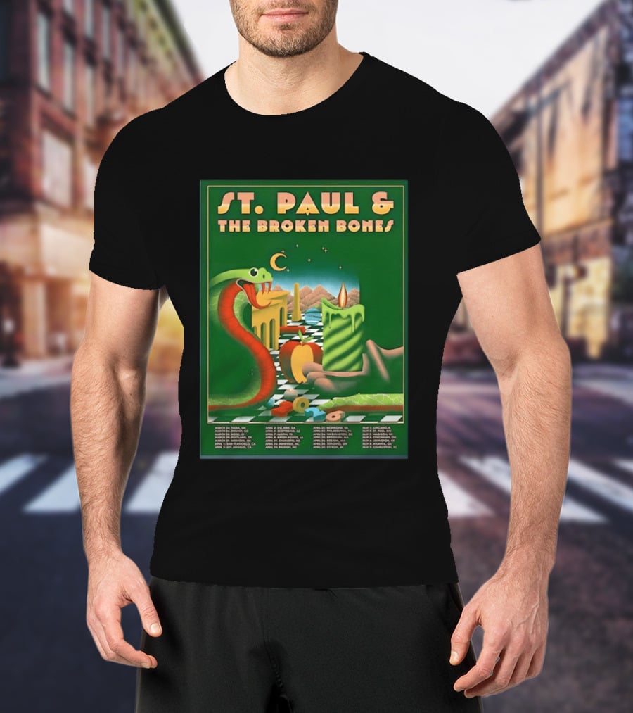 St Paul And The Broken Bones 2026 North America Tour Snake Candle Chessboard T-Shirt