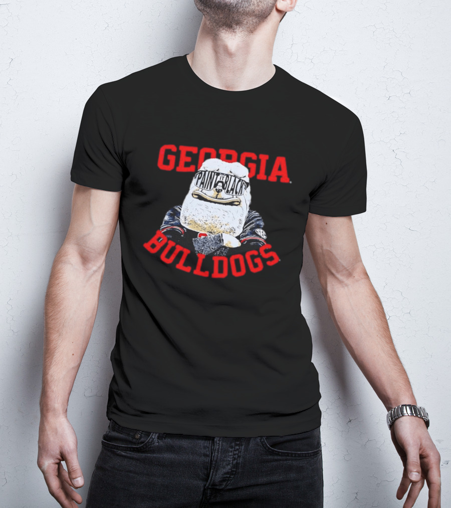 Georgia Bulldogs Paint It Black Bulldog Mascot Baseball T-Shirt