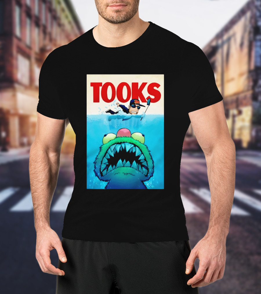TOOKS Cartoon Giant Monster Inspired By Jaws With Diver And Cap T-Shirt