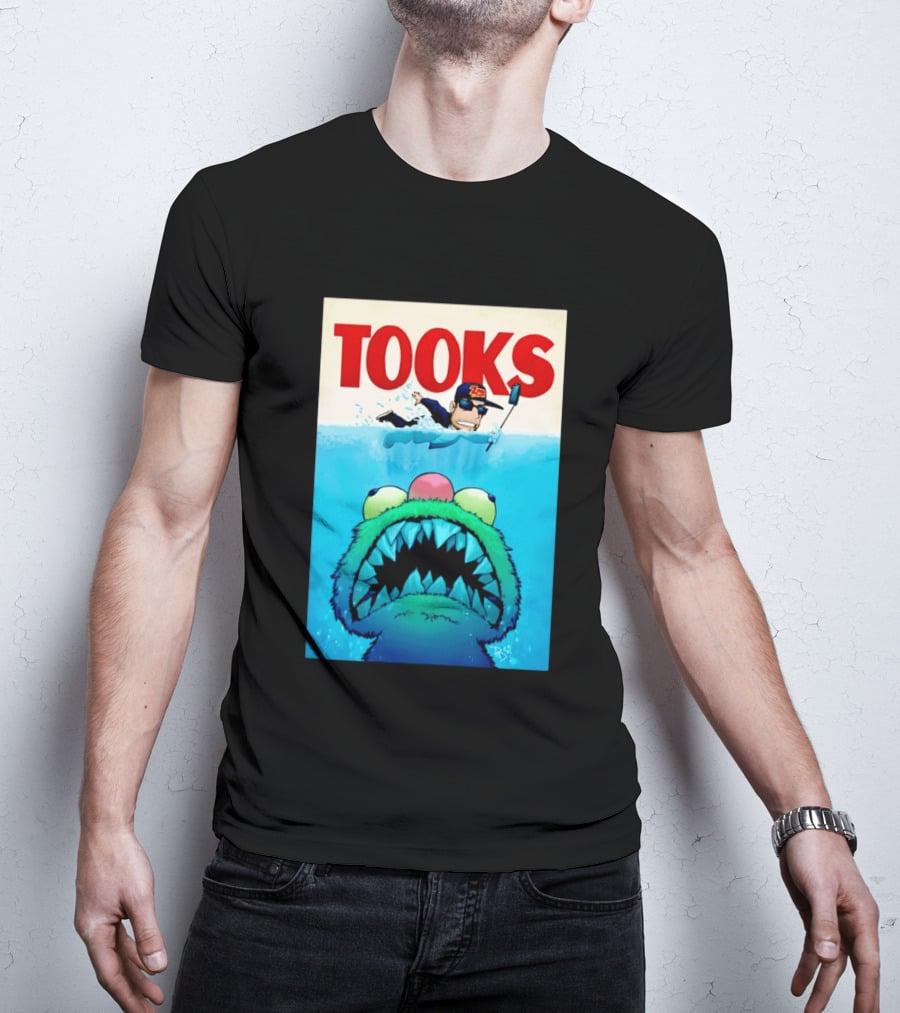 TOOKS Cartoon Giant Monster Inspired By Jaws With Diver And Cap T-Shirt