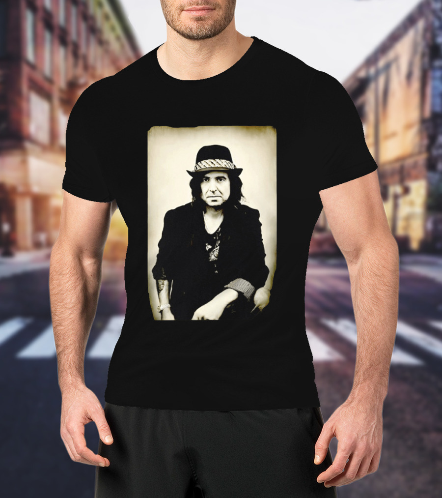 Phil Campbell Vintage Style Portrait Wearing Hat T-Shirt
