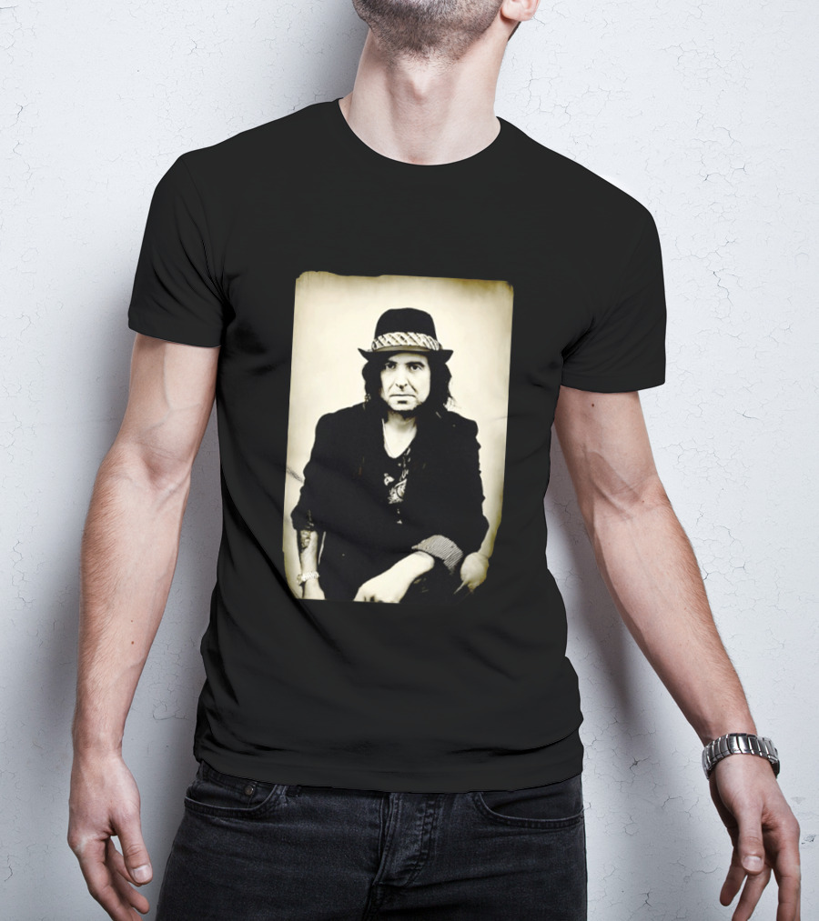 Phil Campbell Vintage Style Portrait Wearing Hat T-Shirt