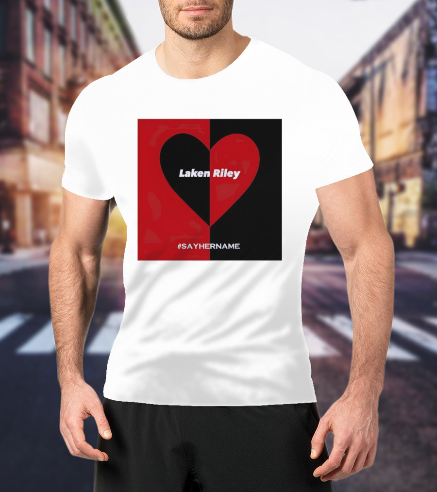 Laken Riley Heart SayHerName Red Black Heart Shape T-Shirt