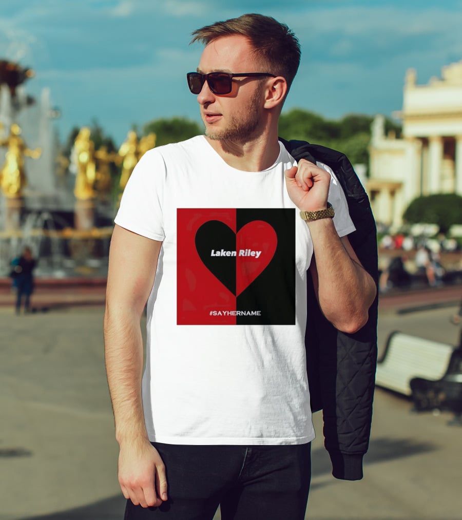 Laken Riley Heart SayHerName Red Black Heart Shape T-Shirt