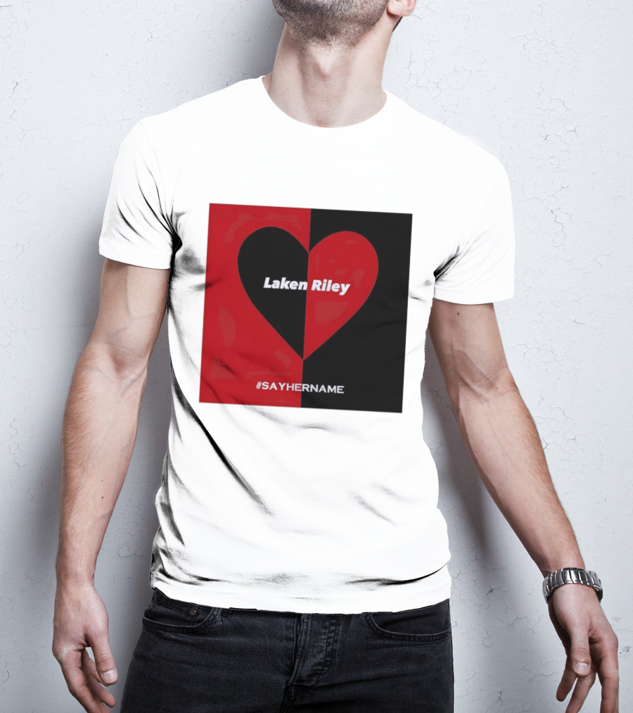 Laken Riley Heart SayHerName Red Black Heart Shape T-Shirt
