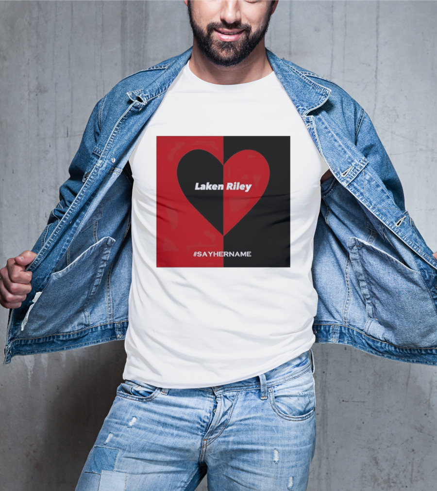 Laken Riley Heart SayHerName Red Black Heart Shape T-Shirt