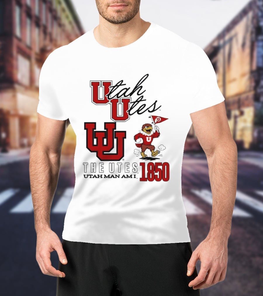 Utah Utes The Utes Utah Man Am I 1850 UU Holding Flag T-Shirt