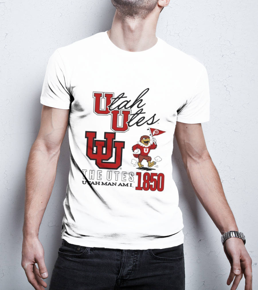 Utah Utes The Utes Utah Man Am I 1850 UU Holding Flag T-Shirt
