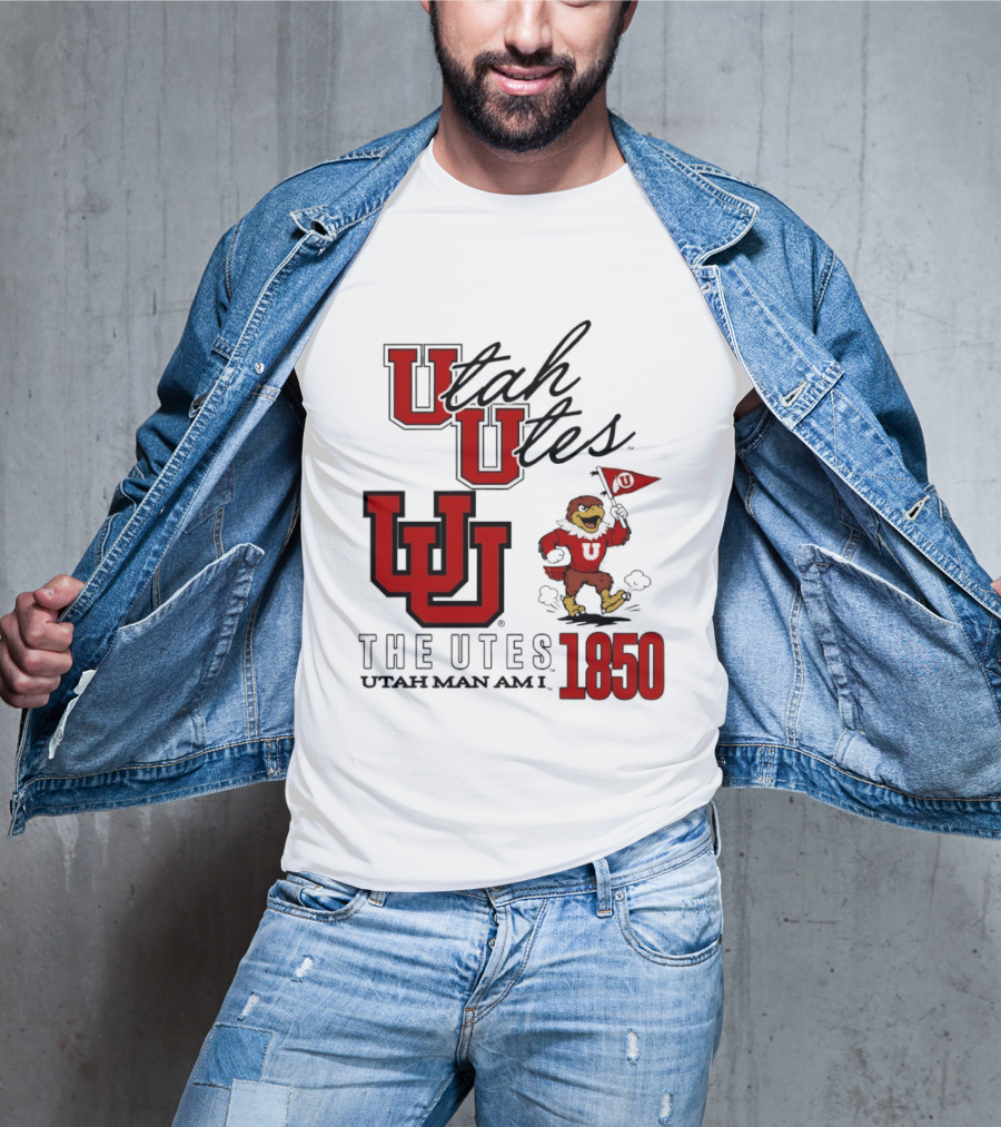 Utah Utes The Utes Utah Man Am I 1850 UU Holding Flag T-Shirt
