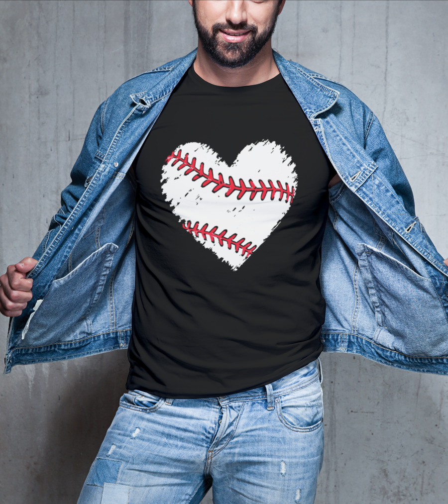 Heart Shaped Baseball Stitching Love Baseball T-Shirt