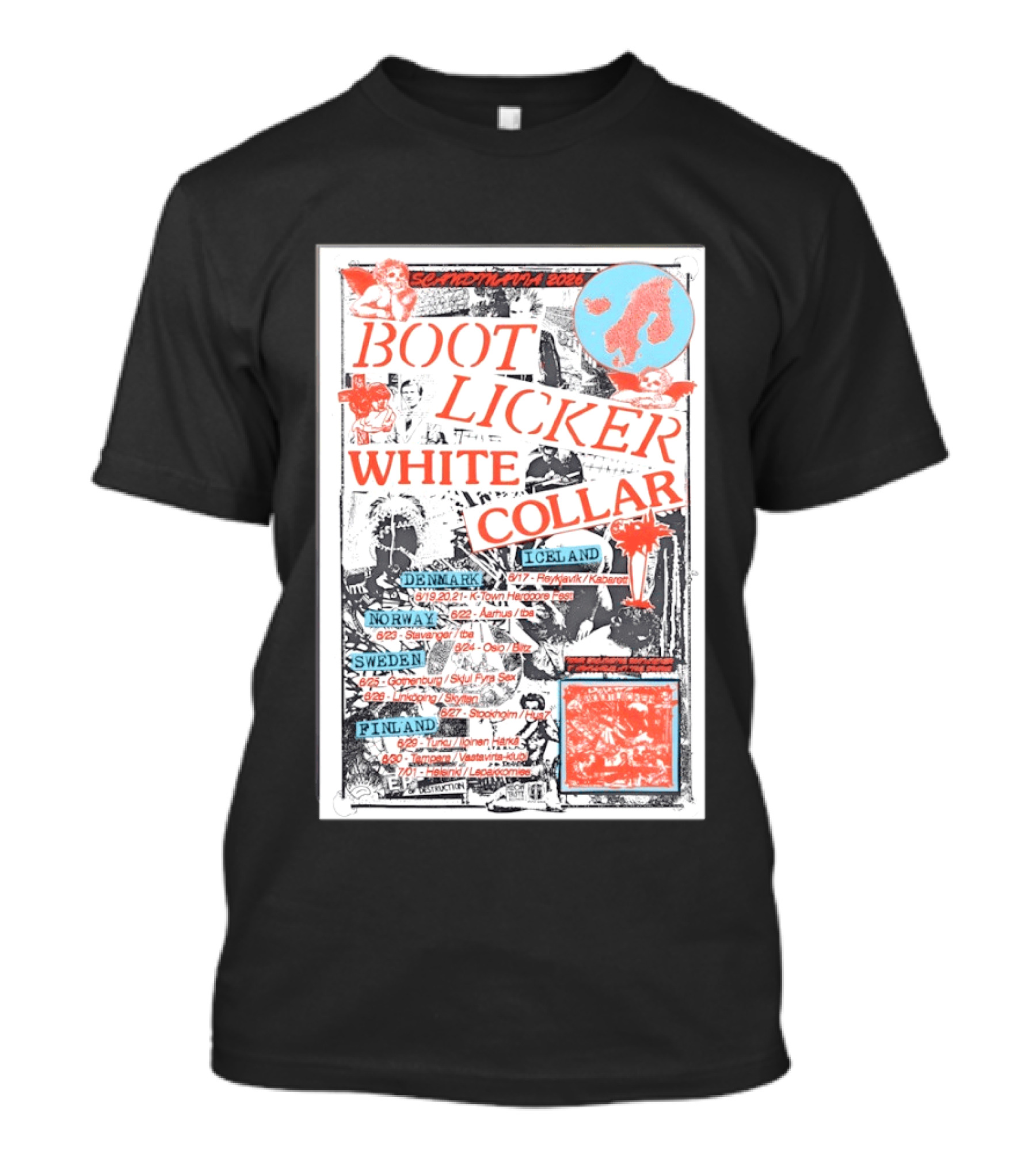 Scandinavia 2026 BootLicker White Collar Tour Denmark Norway Sweden Finland Iceland T-Shirt