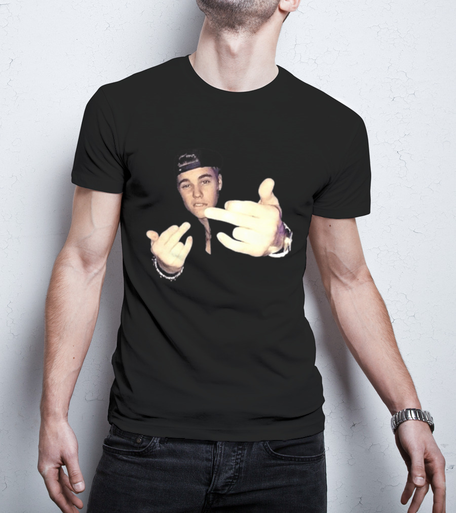 Justin Bieber Middle Finger Gesture Bold Expression T-Shirt